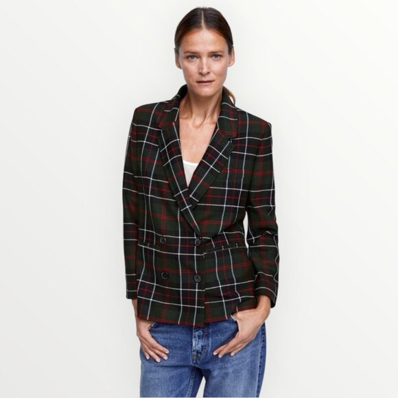 Zara Tartan Plaid Double Breasted Blazer - Picture 3 of 10